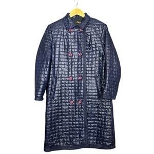 Vintage Curly Top Quilted Nylon Coat Womens 10 Navy Double Breast Hong Kong Mod